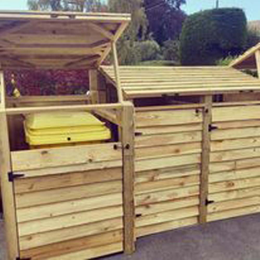 Dans Good Wood Shop, Bin Store assembled and in a garden.